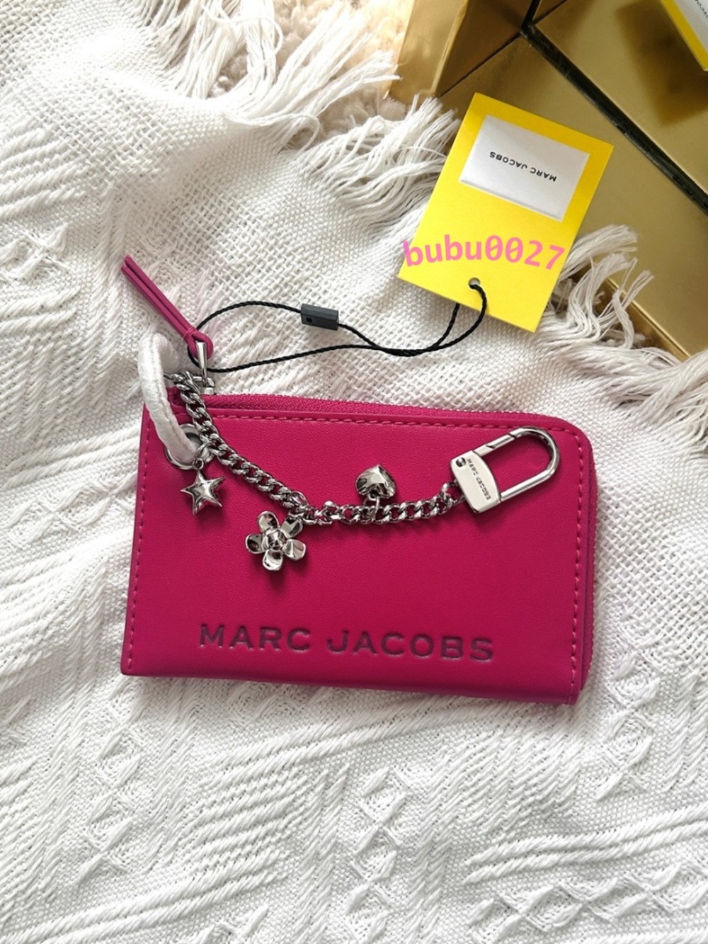 NWT💖Marc Jacobs The Charm Top Zip Wallet Raspberry Pink Leather Coin Card Case